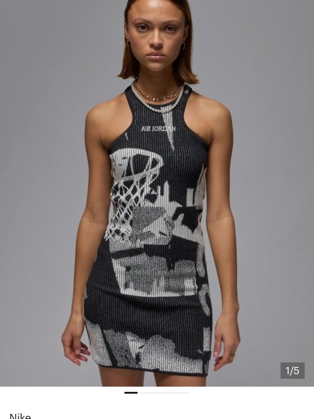 Jordan Black & White Graphic Ribbed Tank Sweater Dress